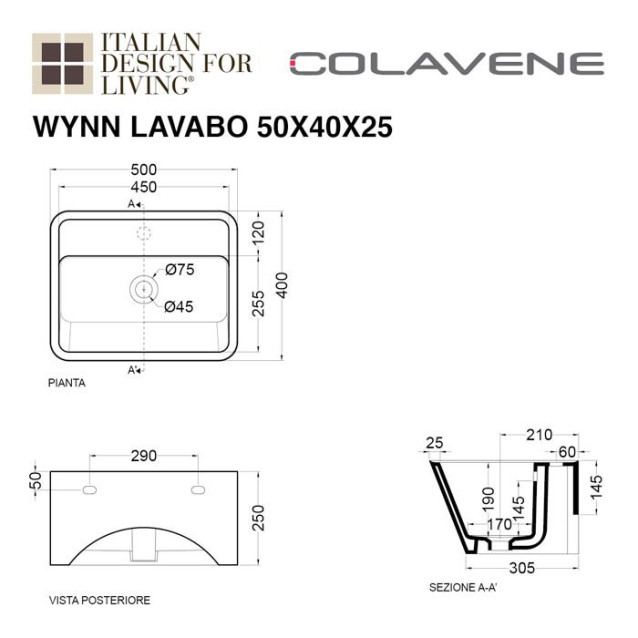 Lavabo in ceramica | 9 colori disponibili | Serie Wynn | Colavene