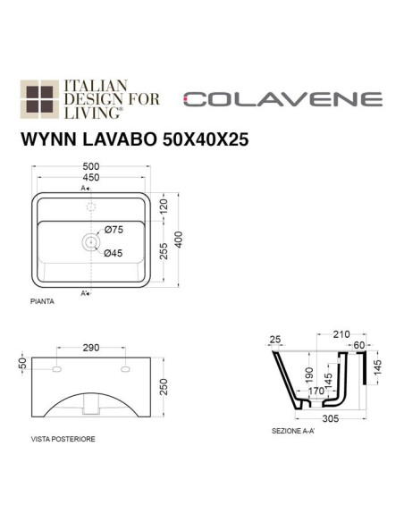 Lavabo in ceramica | 9 colori disponibili | Serie Wynn | Colavene