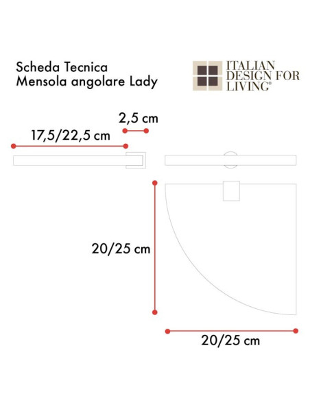 Mensola angolare | Ottone cromato e plexiglass | Lady | Petrozzi