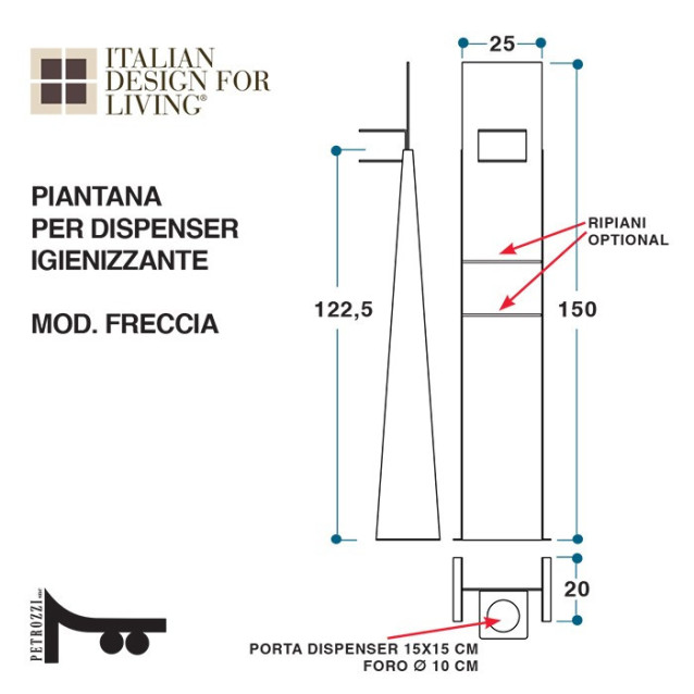 Piantana porta gel igienizzante | Freccia | Acciaio e Plexiglass