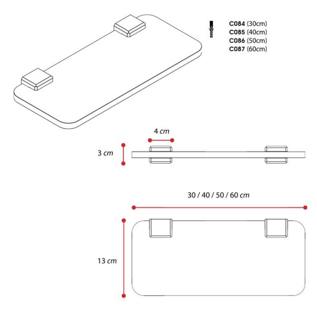 Mensola rettangolare in plexiglass | Trasparente | Cosmea