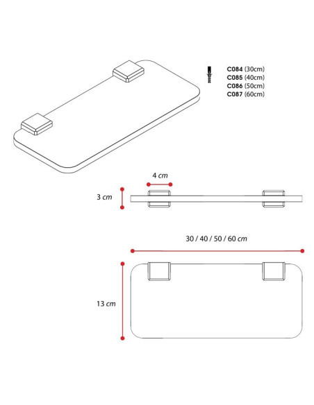 Mensola rettangolare in plexiglass | Trasparente | Cosmea