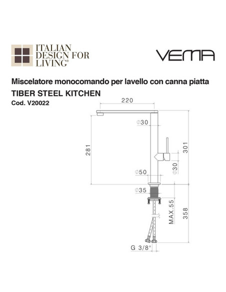Miscelatore lavabo Maira senza scarico | Vema