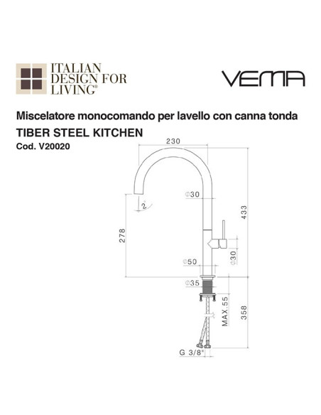 Miscelatore lavabo Maira senza scarico | Vema