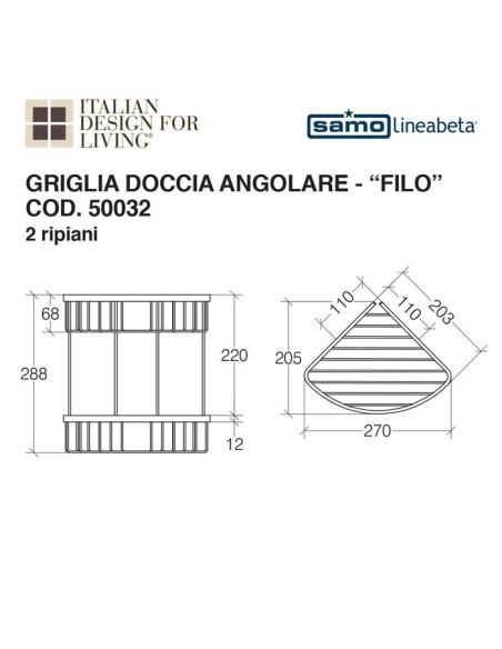 Mensola box doccia verniciata | 2 ripiani | Filo | Lineabeta