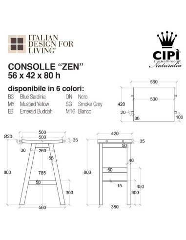 Mini consolle in teak massello naturale non trattato
