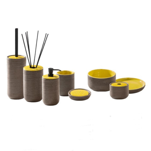 Soft touch resin toilet brush holder available in matt white or grey