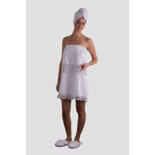 Woman's white pareo with precious lace inserts