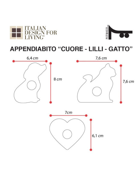Appendiabiti Gatto Cuore Lilli | Plexiglass colorato | Petrozzi