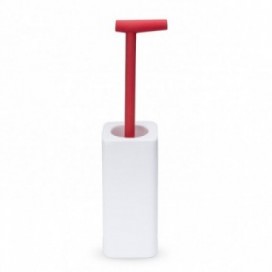 Toilet-brush holder for the floor with a brush handle shaped like a stick in white and red