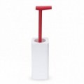 Toilet-brush holder for the floor with a brush handle shaped like a stick in white and red