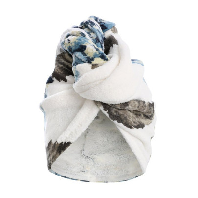 Turbante donna spugna cimata con stampa multicolor ortensie petrolio