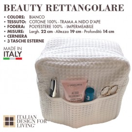 Beauty bag in cotton and linen honeycomb with a waterproof inner lining | Available in white and stone