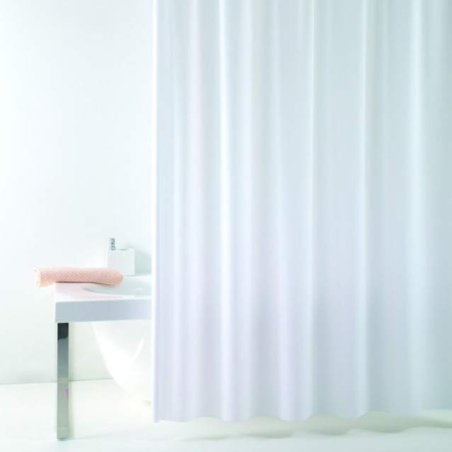 Tenda doccia "Eva" in vinile completa di anelli | Disponibile in Rosa, Celeste, Bianco, Verde acqua e Beige | Misura 180x200