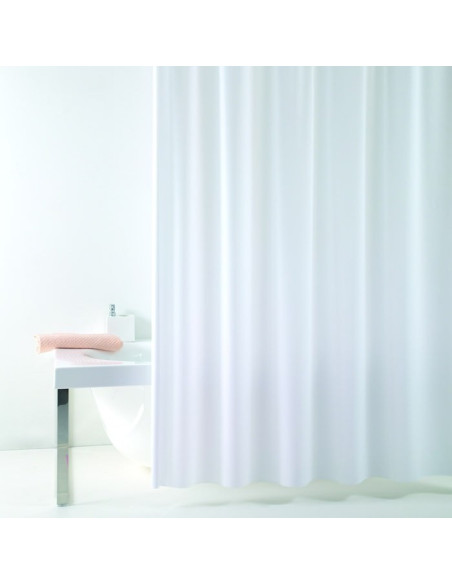 Tenda doccia "Eva" in vinile completa di anelli | Disponibile in Rosa, Celeste, Bianco, Verde acqua e Beige | Misura 180x200