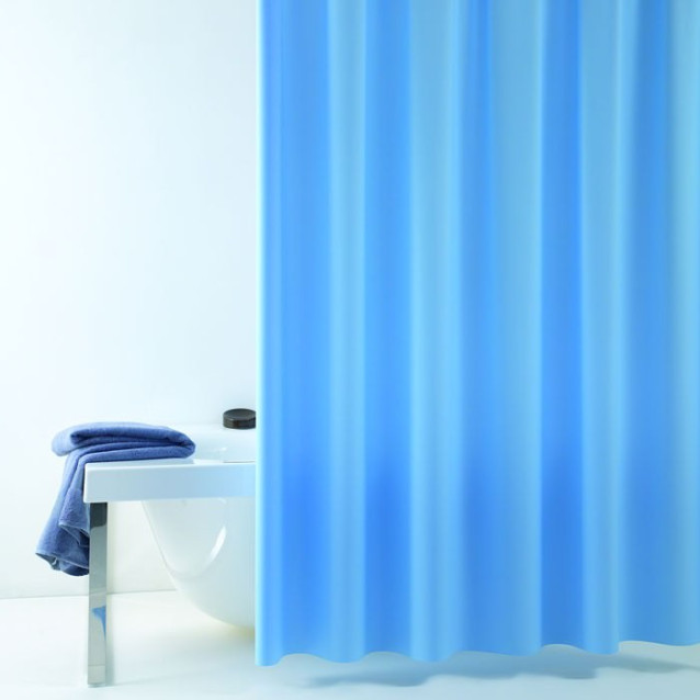 Tenda doccia "Eva" in vinile completa di anelli | Disponibile in Rosa, Celeste, Bianco, Verde acqua e Beige | Misura 180x200