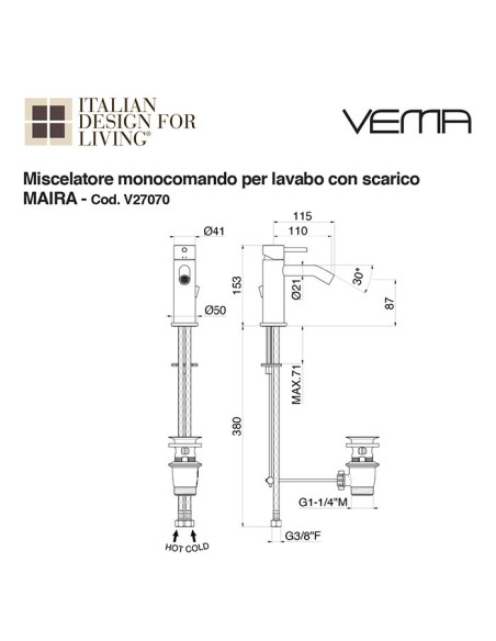 Miscelatore bidet Maira con scarico | Vema