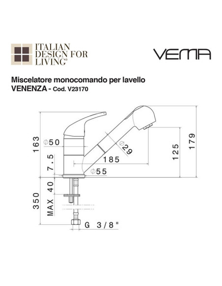 Miscelatore per lavello doppio getto canna estraibile | Vema