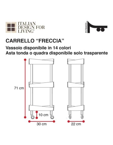 Carrello con ruote Freccia | Plexiglass | 14 colori disponibili