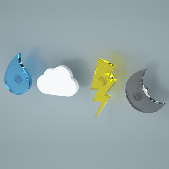 Appendiabiti Goccia Nuvola Tuono Luna | Plexiglass colorato | Petrozzi