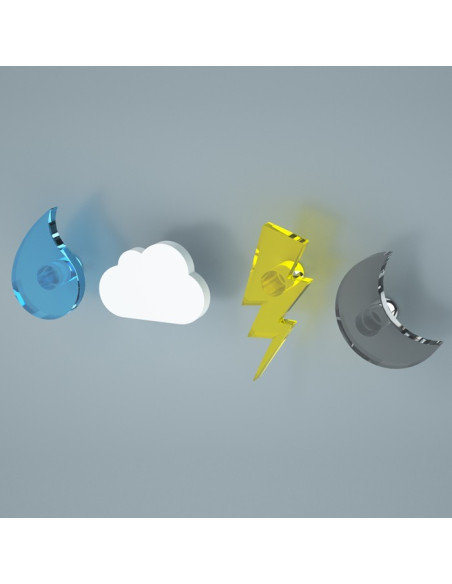 Appendiabiti a Magnete Goccia Nuvola Tuono Luna | Plexiglass colorato | Petrozzi