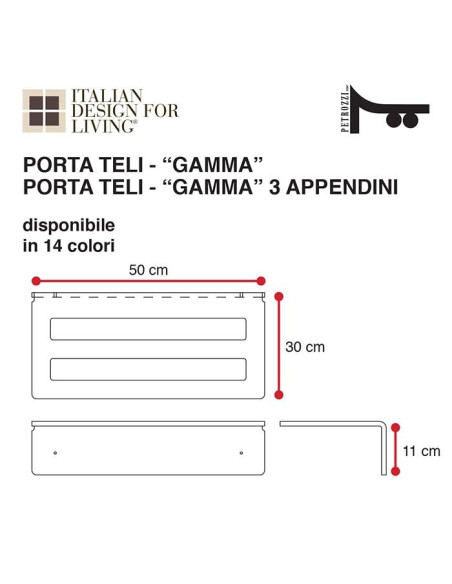 Porta teli asciugamano Gamma 3 appendini| Plexiglass 5 mm| 14 colori disponbili | Petrozzi