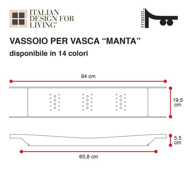 Vassoio per vasca Manta | Plexiglass | 14 colori disponibili | Petrozzi