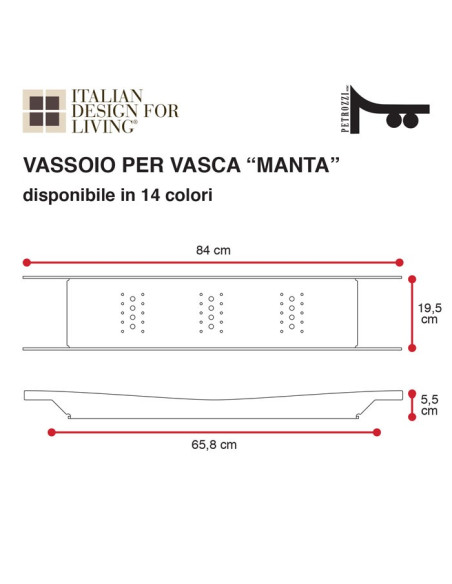 Vassoio per vasca Manta | Plexiglass | 14 colori disponibili | Petrozzi