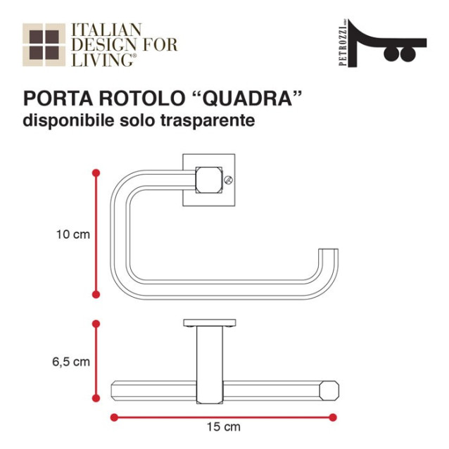 Porta rotolo da parete | Ottone cromato e plexiglass | Lady | Petrozzi