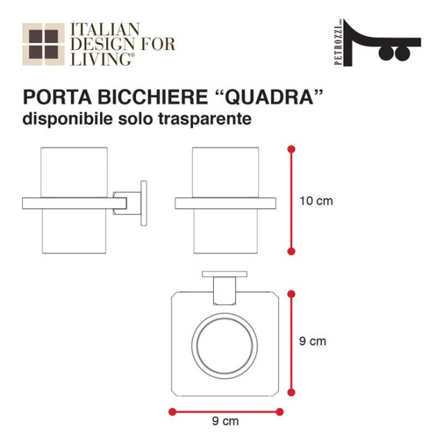 Porta bicchiere da parete | Metallo cromato e plexiglass | Quadra | Petrozzi