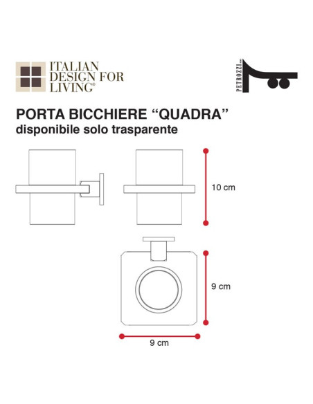 Porta bicchiere da parete | Metallo cromato e plexiglass | Quadra | Petrozzi