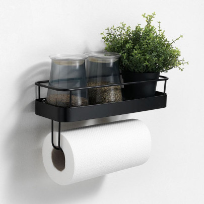 Porta rotolo Mensola Cucina da parete in metallo Opaco Nero | TFT