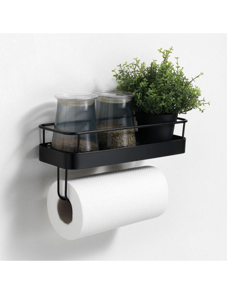 Porta rotolo Mensola Cucina da parete in metallo Opaco Nero | TFT