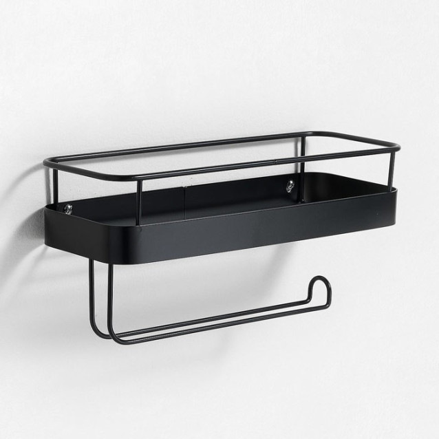 Porta rotolo Mensola Cucina da parete in metallo Opaco Nero | TFT