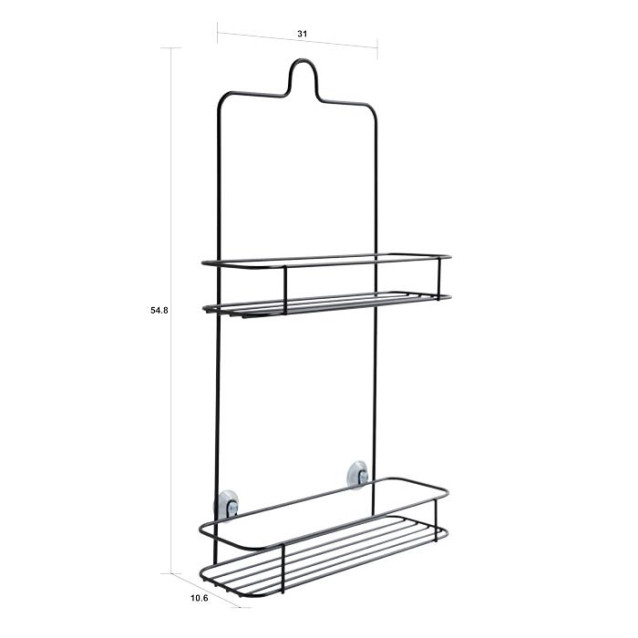 Porta oggetti bagno mensola 2 ripiani da parete a ventose in metallo Opaco Nero | TFT