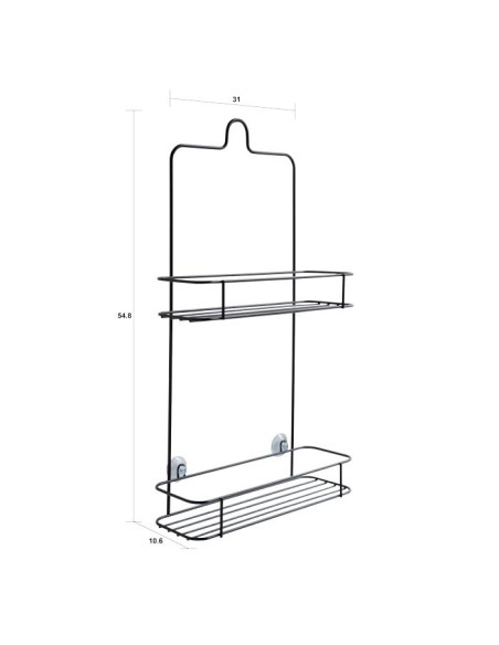 Porta oggetti bagno mensola 2 ripiani da parete a ventose in metallo Opaco Nero | TFT