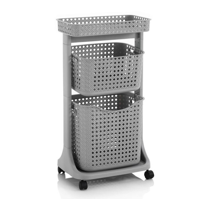 Carrello porta oggetti bagno e lavanderia 2 cesti Beige o Grigio | TFT
