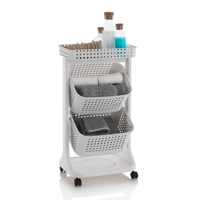 Carrello porta oggetti bagno e lavanderia 2 cesti bassi Beige o Grigio|  TFT