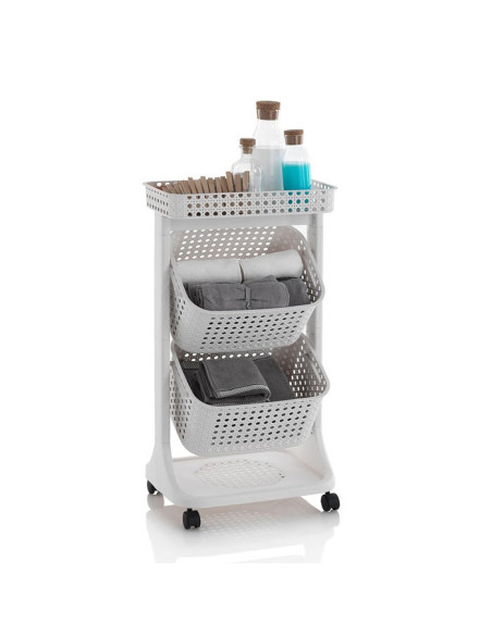Carrello porta oggetti bagno e lavanderia 2 cesti bassi Beige o Grigio|  TFT