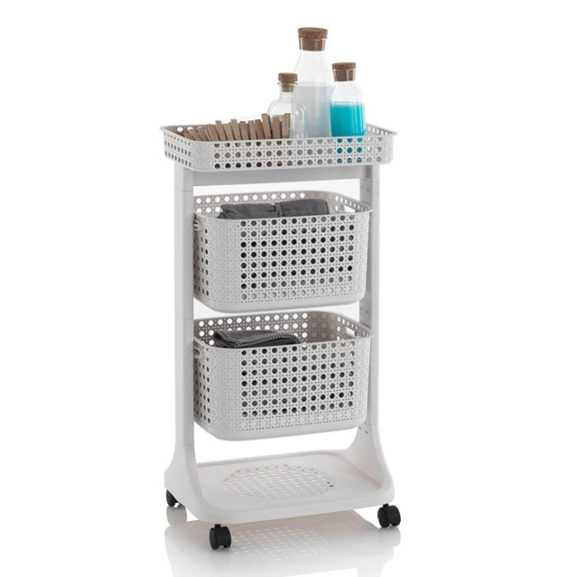 Carrello porta oggetti bagno e lavanderia 2 cesti bassi Beige o Grigio|  TFT