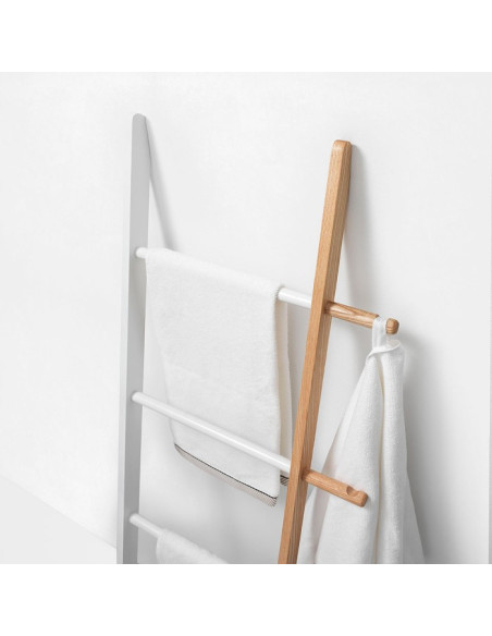 Ladder with 5 shelves in bamboo wood and matt white MDF