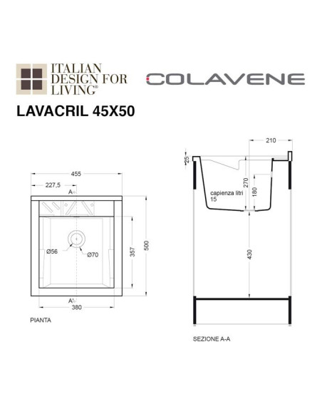 Vasca Lavapanni ricambio Bianca in ABS per LAVACRIL e Domestica  | 3 misure disponibili | Colavene