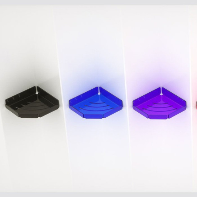 Mensola angolare con sponde in Plexiglass | Disponibile con o senza asole ed in 7 colori diversi