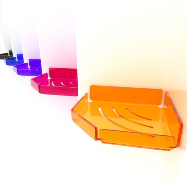 Mensola angolare con sponde in Plexiglass | Disponibile con o senza asole ed in 7 colori diversi