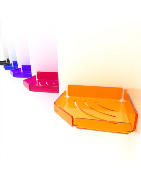 Mensola angolare con sponde in Plexiglass | Disponibile con o senza asole ed in 7 colori diversi