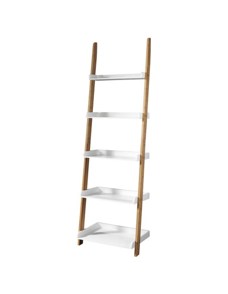 Scaletta a 5 ripiani in legno di bamboo e MDF bianco opaco