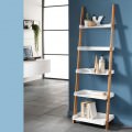 Ladder with 5 shelves in bamboo wood and matt white MDF