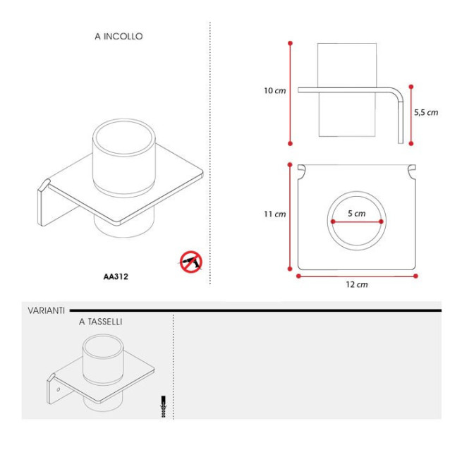 Porta bicchiere per dentifricio e spazzolino in Plexiglass colorato