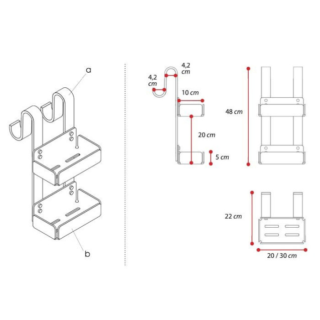Mensola doppia per doccia in Plexiglass colorato