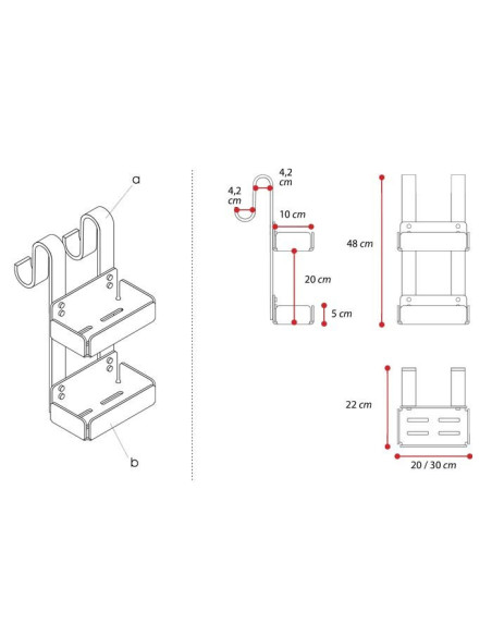 Mensola doppia per doccia in Plexiglass colorato